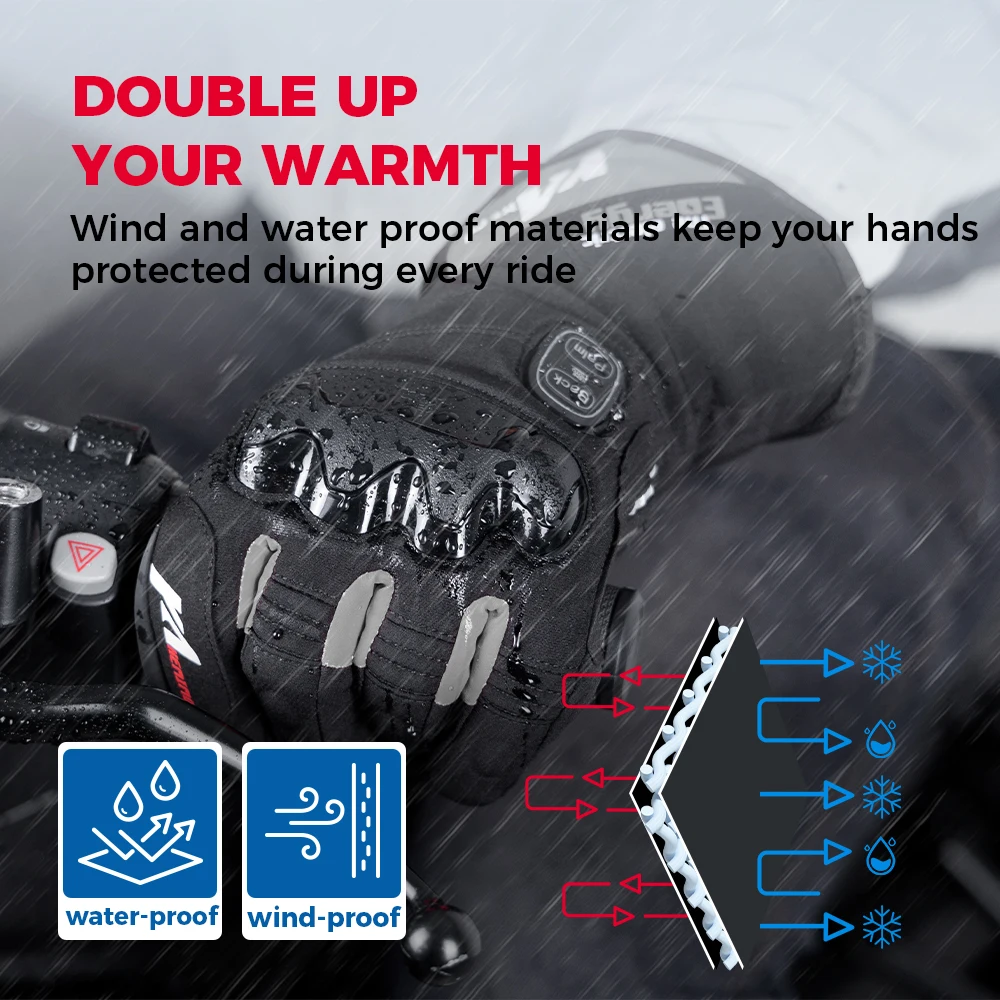 KEMIMOTO Heated Gloves Motorcycle Winter Moto Heated Gloves Warm Waterproof Rechargeable Heating Thermal Gloves For Snowmobile KEMIMOTO Heated Gloves Motorcycle Winter Moto Heated Gloves Warm Waterproof Rechargeable Heating Thermal Gloves For Snowmobile