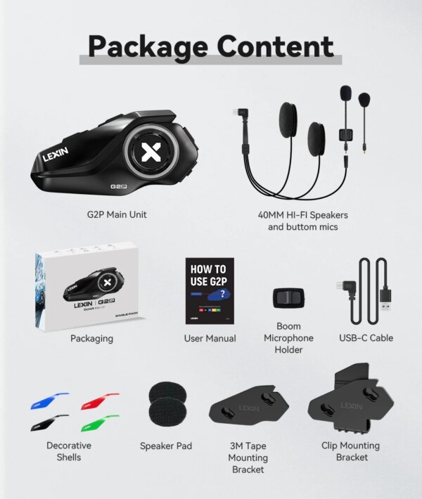 LEXIN G2P Motorcycle Bluetooth Intercom Headset – 1 or 2 Pack