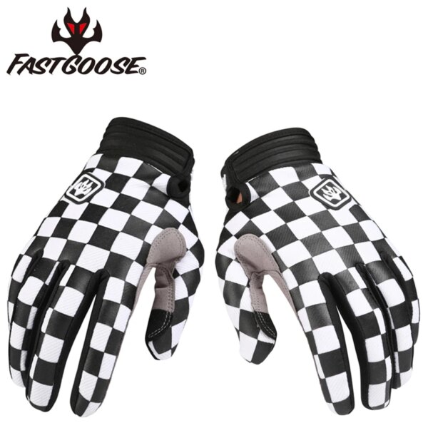FASTGOOSE Retro Motorcycle Riding Gloves – Checkered / Black