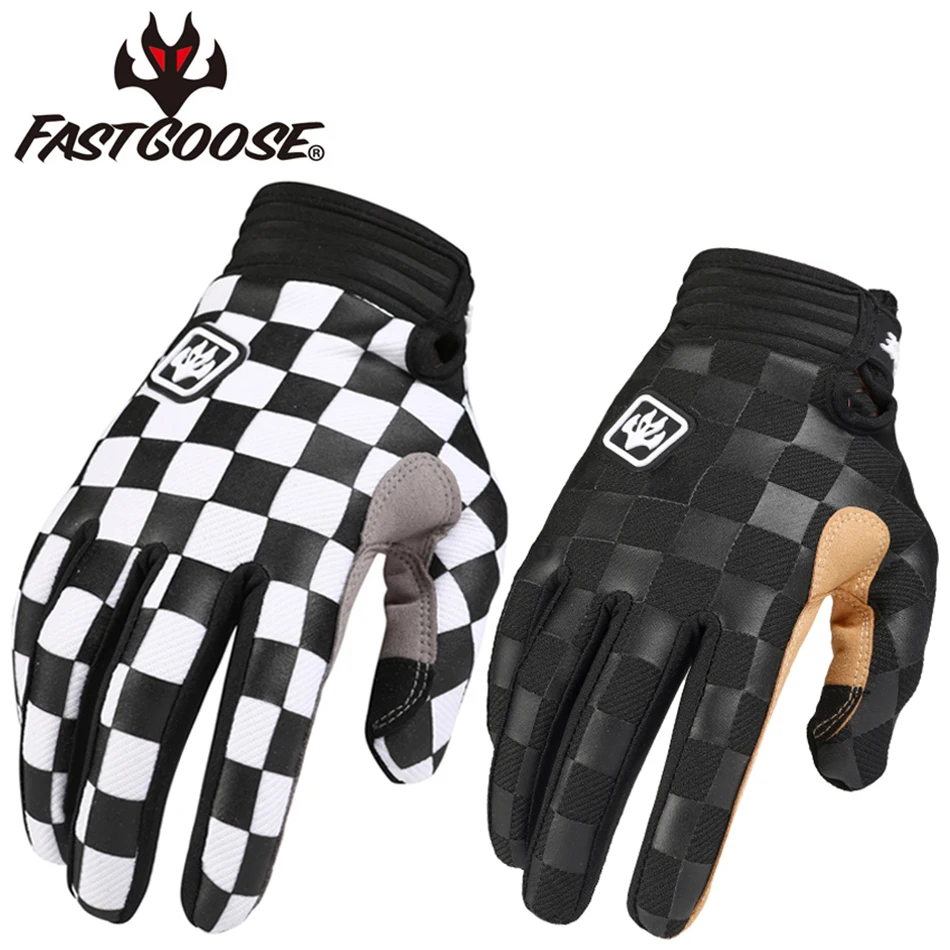 FASTGOOSE Retro Motorcycle Riding Gloves – Checkered / Black