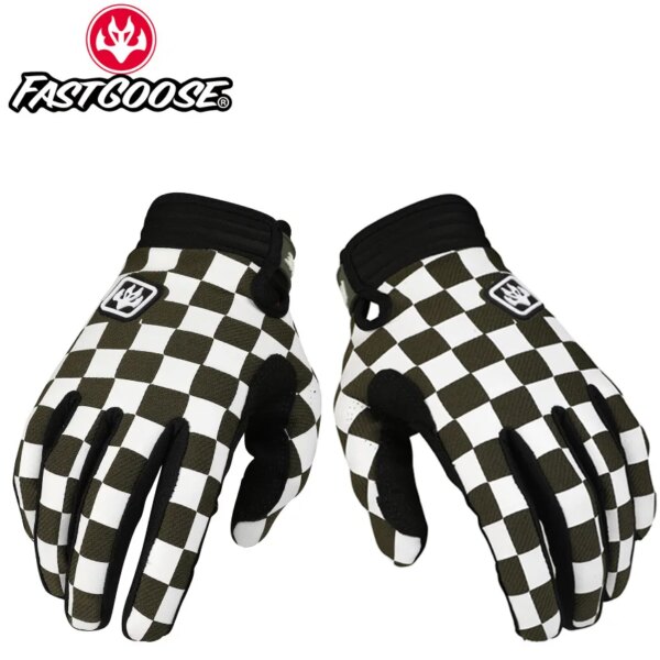 FASTGOOSE Retro Motorcycle Riding Gloves – Checkered / Black