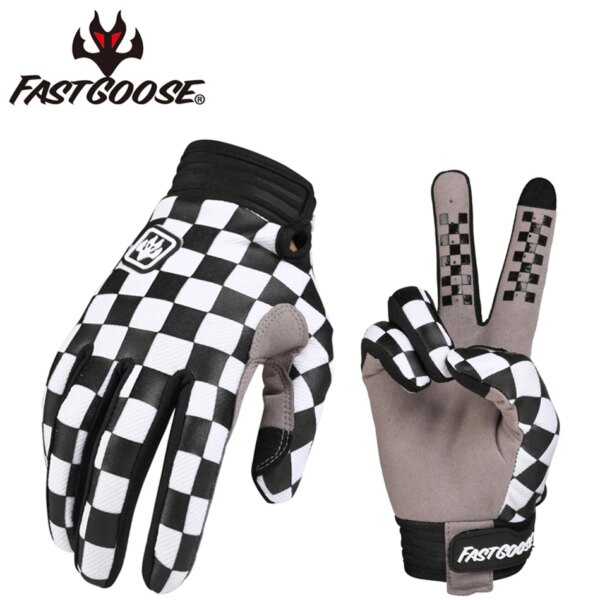 FASTGOOSE Retro Motorcycle Riding Gloves – Checkered / Black