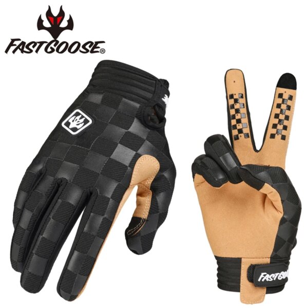 FASTGOOSE Retro Motorcycle Riding Gloves – Checkered / Black