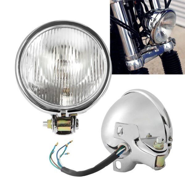 Universal Round Motorcycle Headlight – Chrome/Black, Clear/Yellow Lens