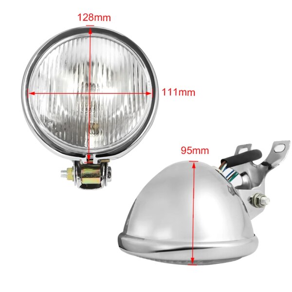Universal Round Motorcycle Headlight – Chrome/Black, Clear/Yellow Lens
