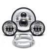7" LED Projector Headlight + 4.5" Passing Lights for Harley Touring / Road King / Electra Glide