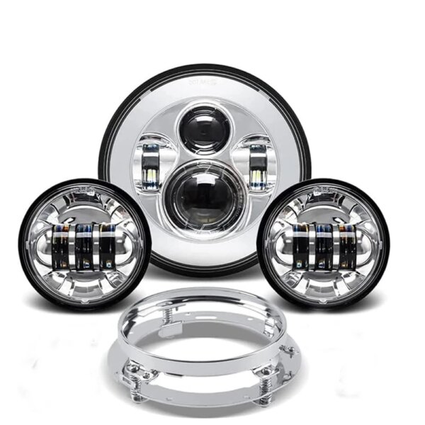 7" LED Projector Headlight + 4.5" Passing Lights for Harley Touring / Road King / Electra Glide